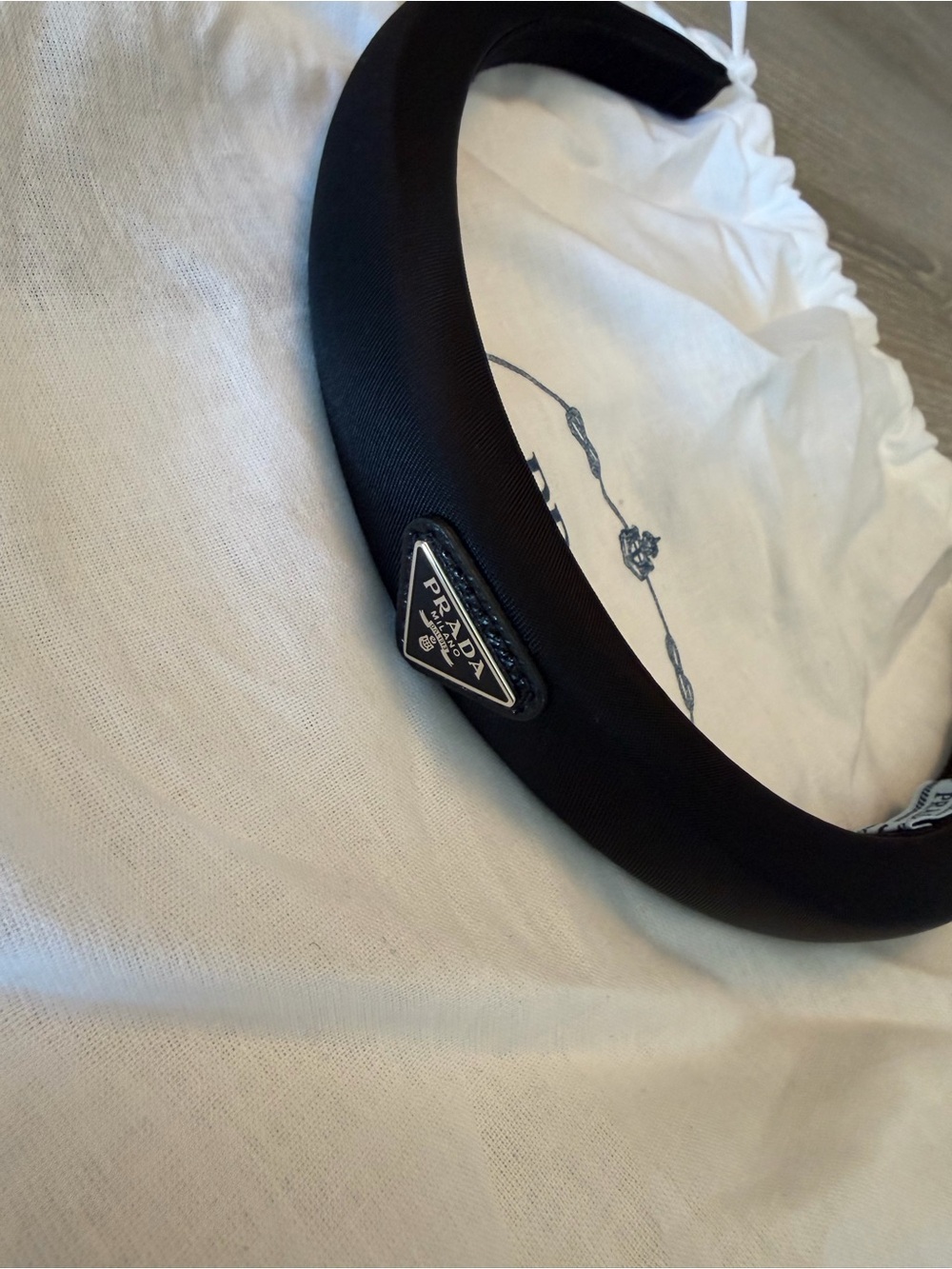 Prada Black Nylon Padded Headband with Triangle Logo Plaque